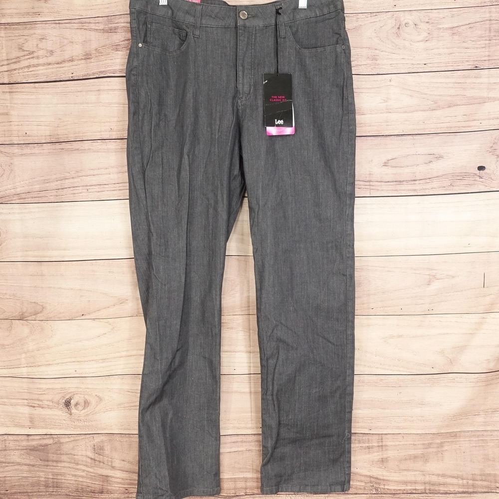 Lee Classic Fit Straight Leg Jeans Womens 16 Gray Charcoal Wash Stretch 36x31